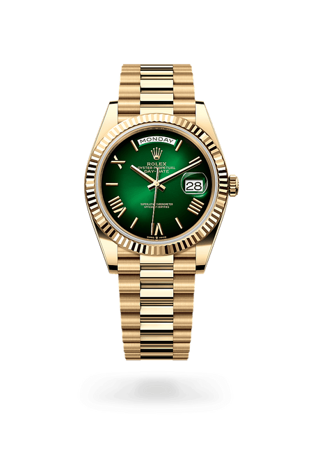 Rolex Day-Date 40 in Yellow Gold and Green ombr̩ Dial, M228238-0069 | Manfredi Jewels