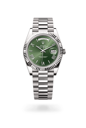 Rolex Day-Date 40 in White Gold and Olive Green Dial, M228239-0033 | Manfredi Jewels