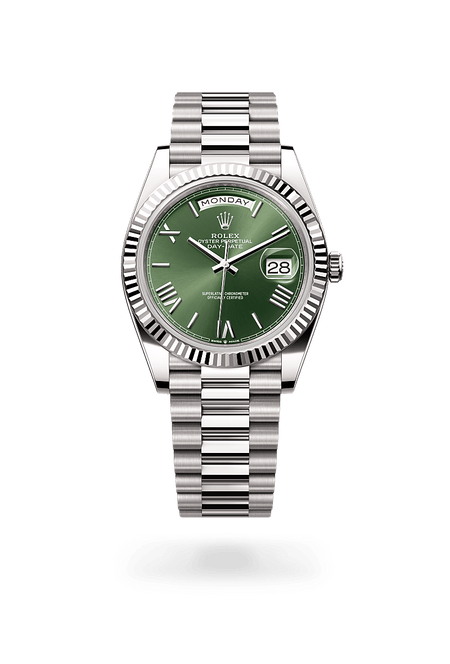 Rolex Day-Date 40 in White Gold and Olive Green Dial, M228239-0033 | Manfredi Jewels