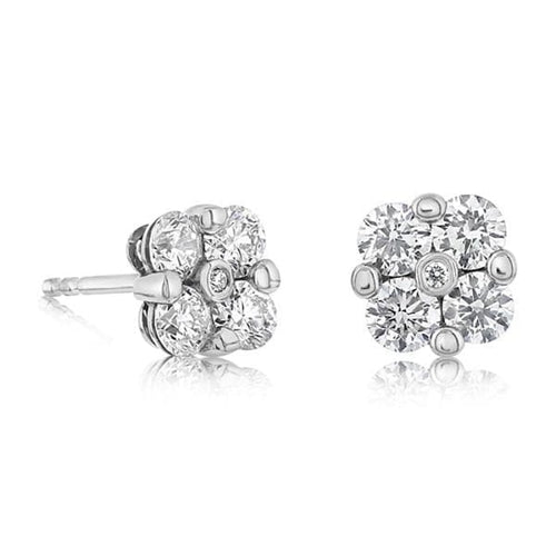 Manfredi Jewels Jewelry - 14K White Gold Diamond 0.55 ct Square Cluster Stud Earrings