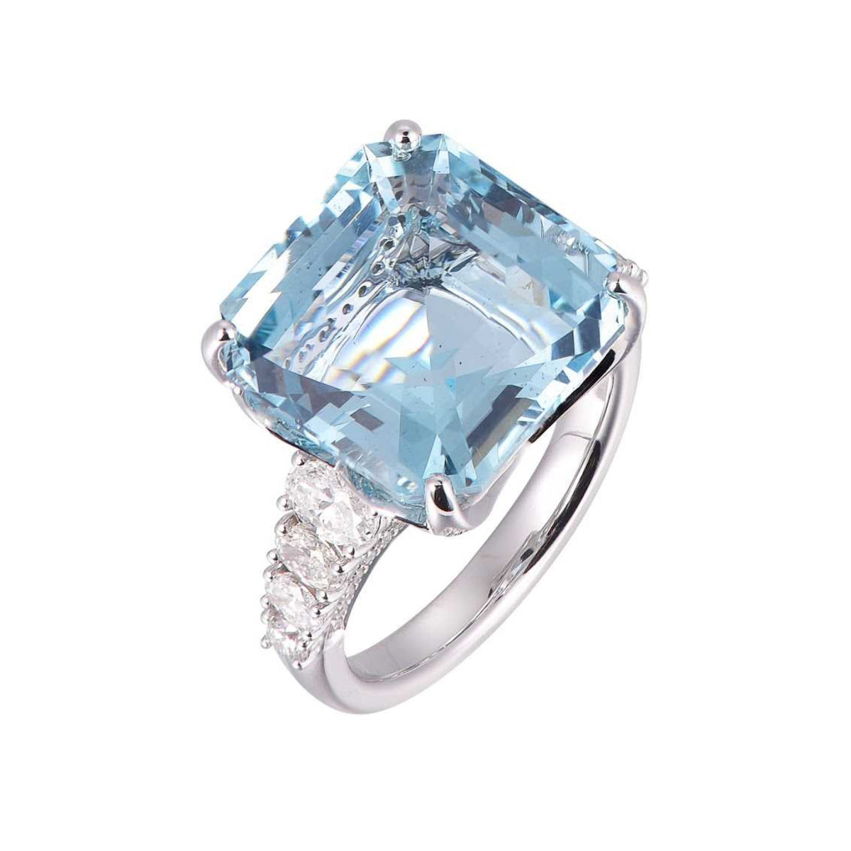 Manfredi Jewels Jewelry - 18K White Gold 11.83ct Aquamarine and Diamond Ring | Manfredi Jewels