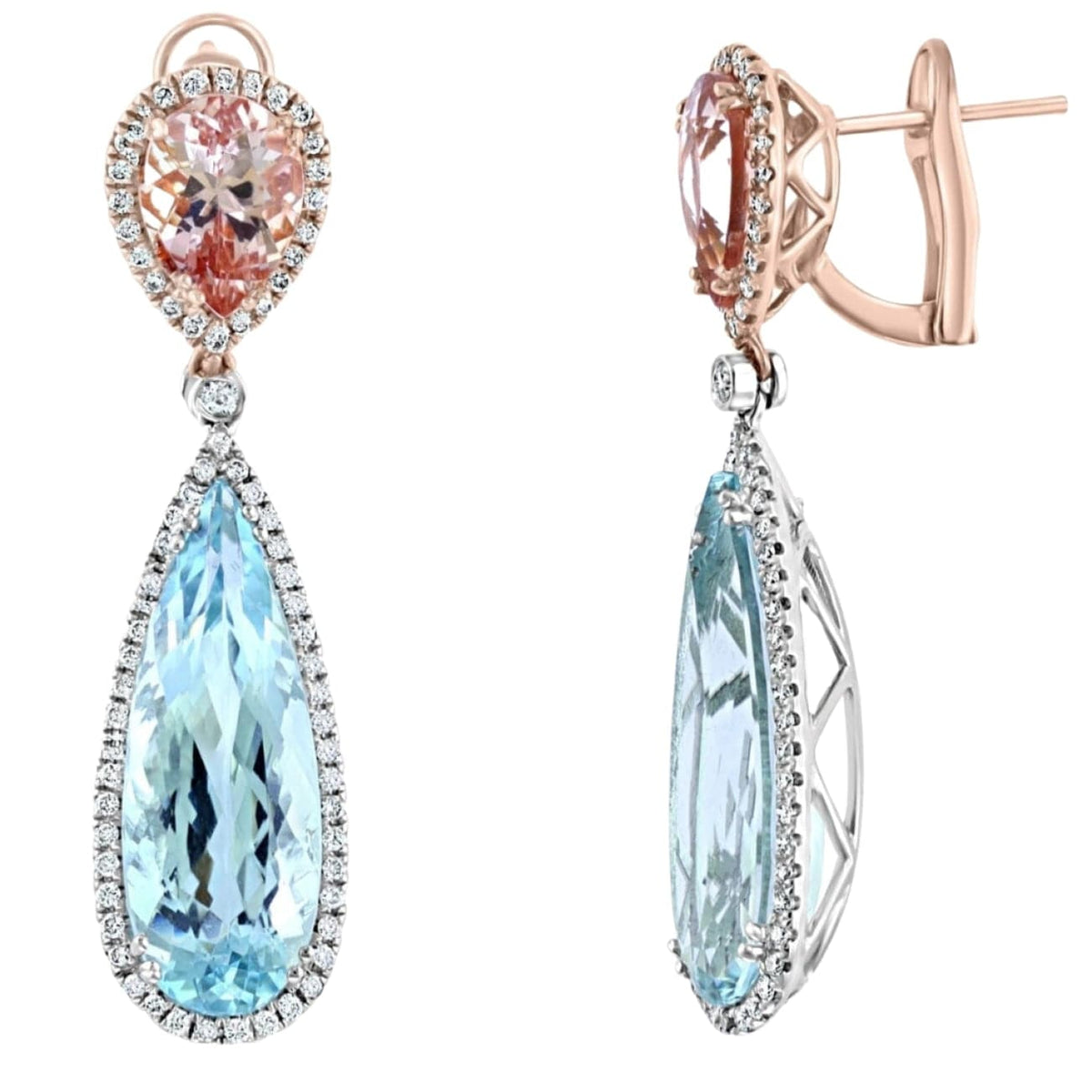Manfredi Jewels Jewelry - 18K White & Rose Gold Aquamarine Morganite Diamond Pendant Earrings | Manfredi Jewels