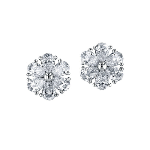 Manfredi Jewels Jewelry - 4.90Ct Diamond Pear Cut Flower 18K White Gold Stud Earring | Manfredi Jewels