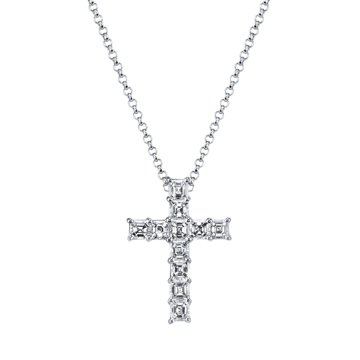 Manfredi Jewels Jewelry - Asscher Cut Platinum 0.81 ct Diamond Cross Pendant Necklace | Manfredi Jewels