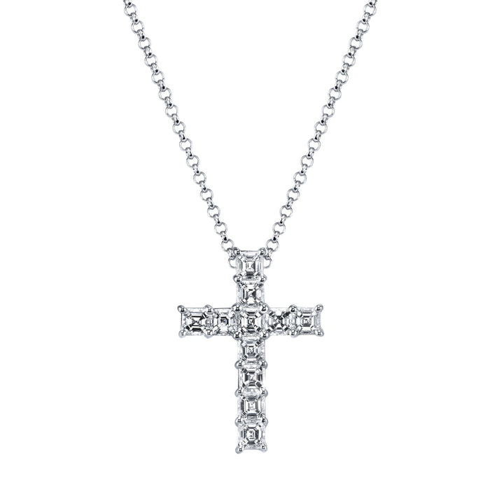 Manfredi Jewels Jewelry - Asscher Cut Platinum 0.81 ct Diamond Cross Pendant Necklace | Manfredi Jewels