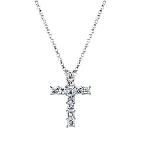 Manfredi Jewels Jewelry - Asscher Cut Platinum 0.81 ct Diamond Cross Pendant Necklace