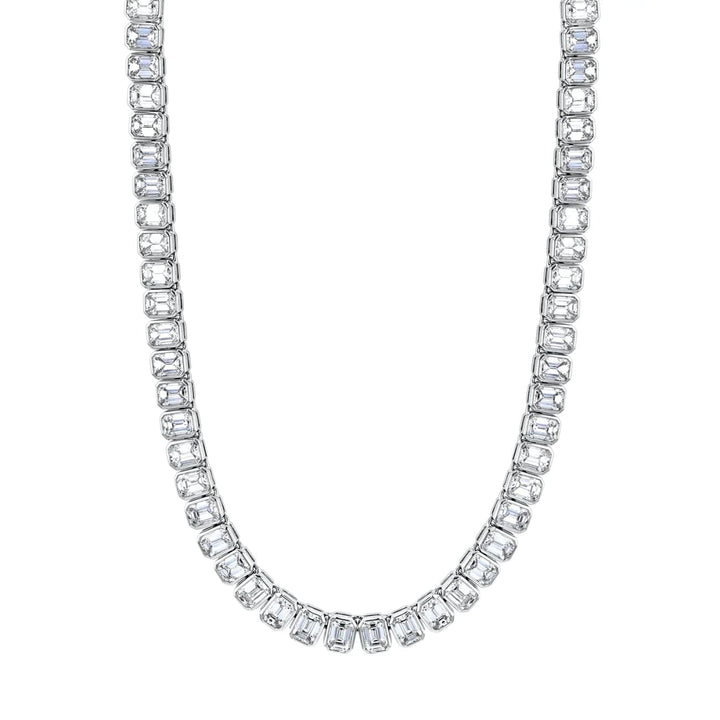 Manfredi Jewels Jewelry - Emerald Cut 18K White Gold 13.01ct Diamond Tennis Necklace (Pre-Order) | Manfredi Jewels
