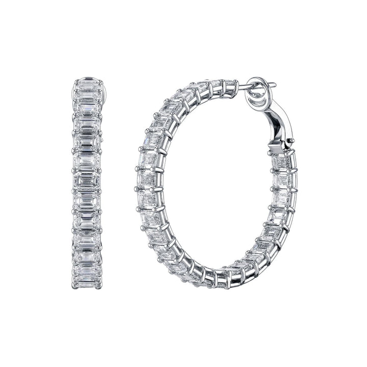 Manfredi Jewels Jewelry - Emerald Cut 18K White Gold 14.35ct Inside-Out Diamond Hoop Earrings (Pre-Order) | Manfredi Jewels