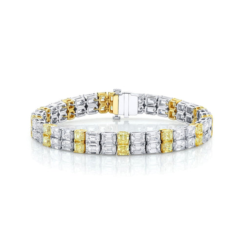 Manfredi Jewels Jewelry - Emerald Cut Platinum 22.02ct Yellow and White Diamond Bracelet