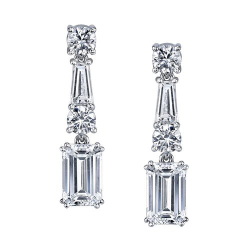 Manfredi Jewels Jewelry - Emerald Cut Platinum 9.89 ctw Diamond Drop Earrings