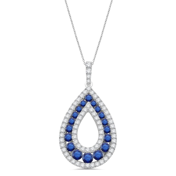Manfredi Jewels Jewelry - Open Teardrop Diamond & Blue Sapphire 14Kt White Gold 0.50Ct Pendant | Manfredi Jewels