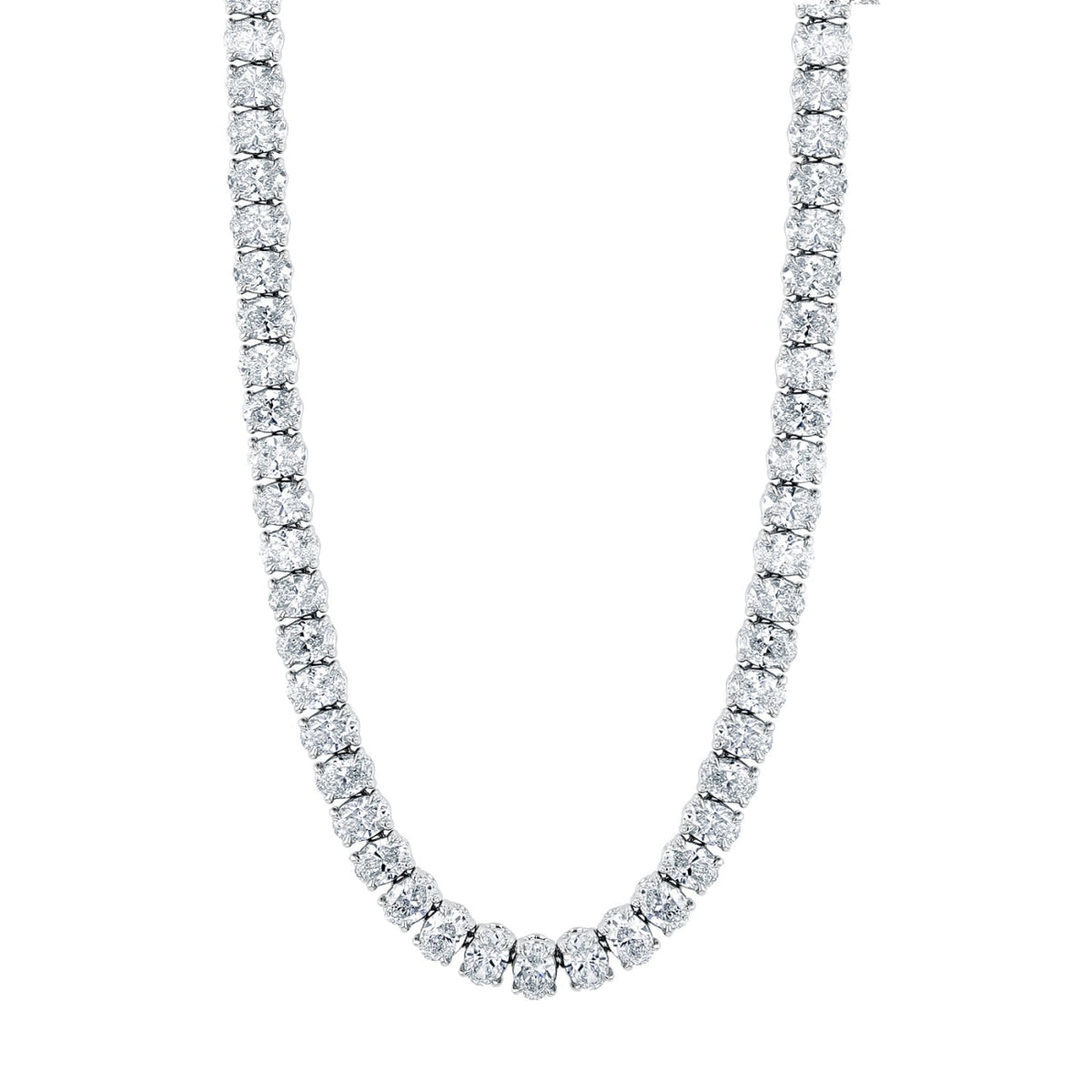 Manfredi Jewels Jewelry - Oval Cut 18K White Gold 21.77ct Diamond Tennis Necklace | Manfredi Jewels