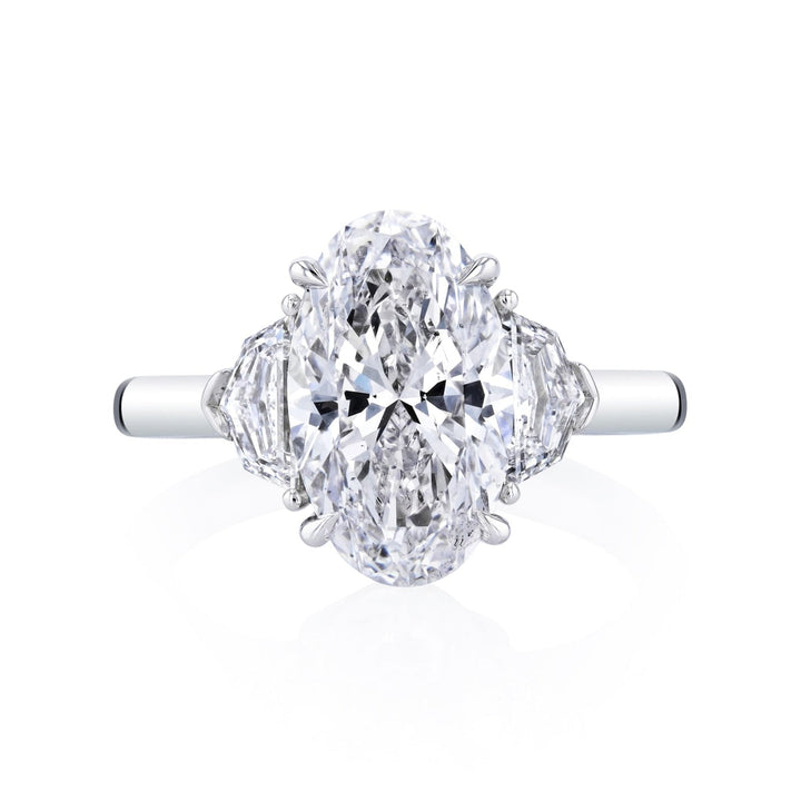 Manfredi Jewels Engagement - Oval Cut 3.47 ct Platinum Three Stone Diamond Engagement Ring (Pre-Order) | Manfredi Jewels