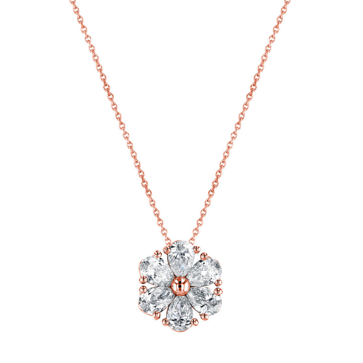 Manfredi Jewels Jewelry - Pear Cut 18K Rose Gold 3.04 ct Diamond Flower Pendant Necklace | Manfredi Jewels