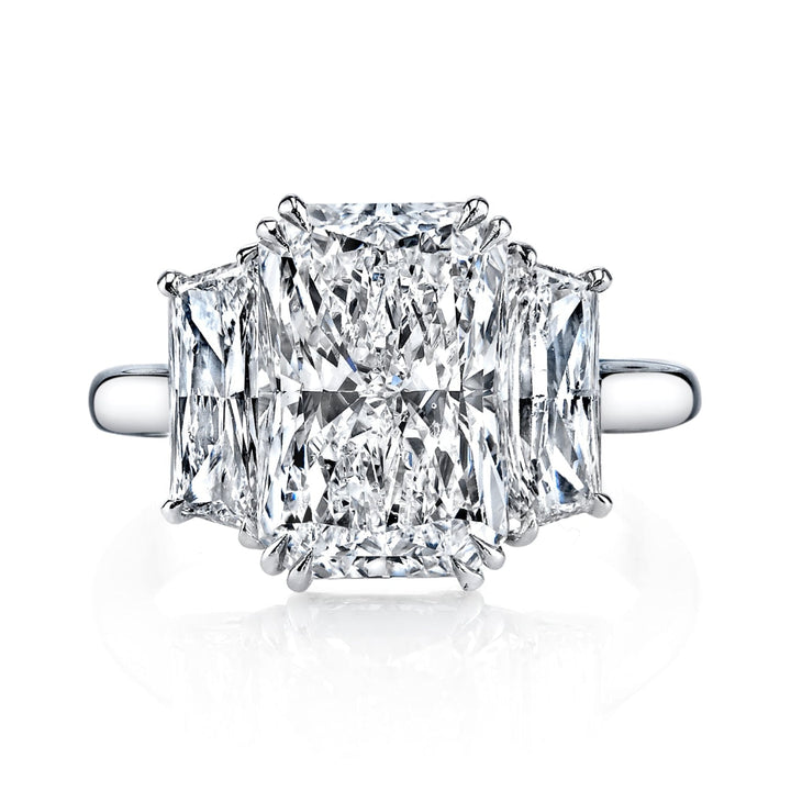 Manfredi Jewels Engagement - Radiant Cut 5.02 ct Platinum Three Stone Diamond Ring | Manfredi Jewels