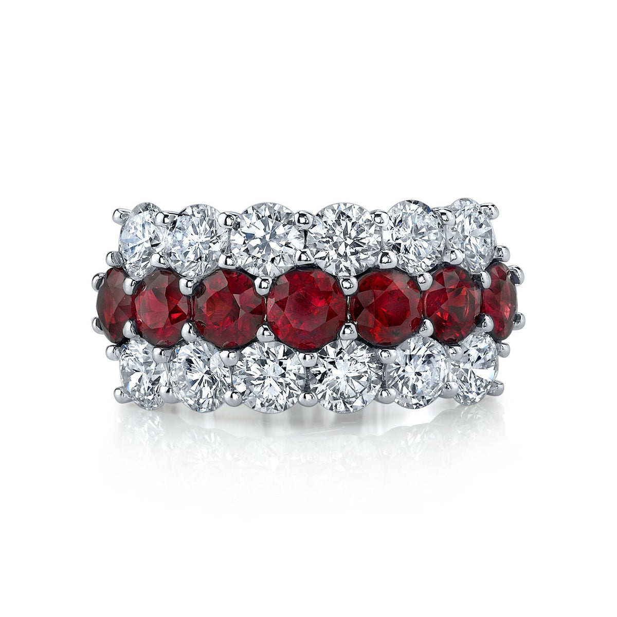 Manfredi Jewels Jewelry - Platinum 3 Row Diamond & Ruby Band Ring | Manfredi Jewels