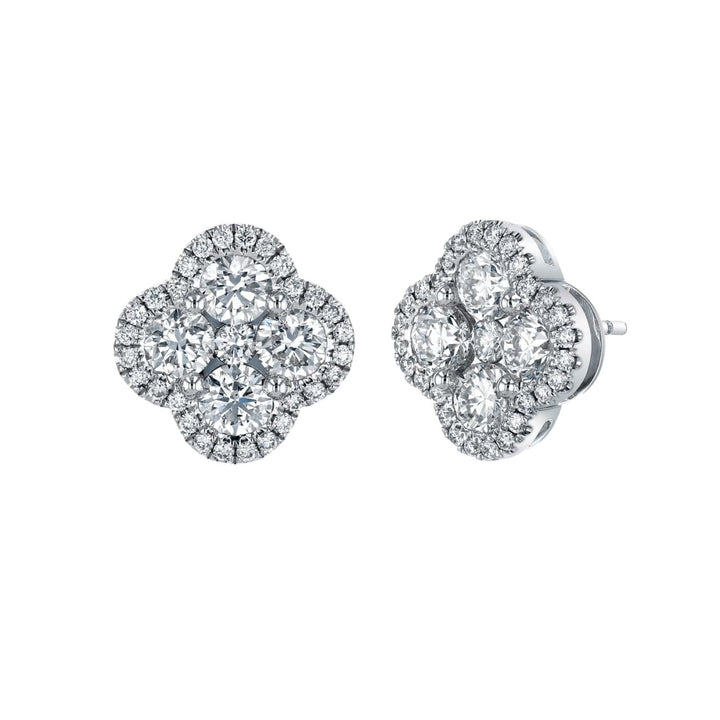 Manfredi Jewels Jewelry - Round Cut 18K White Gold 1.96ct Diamond Clover Halo Stud Earrings | Manfredi Jewels