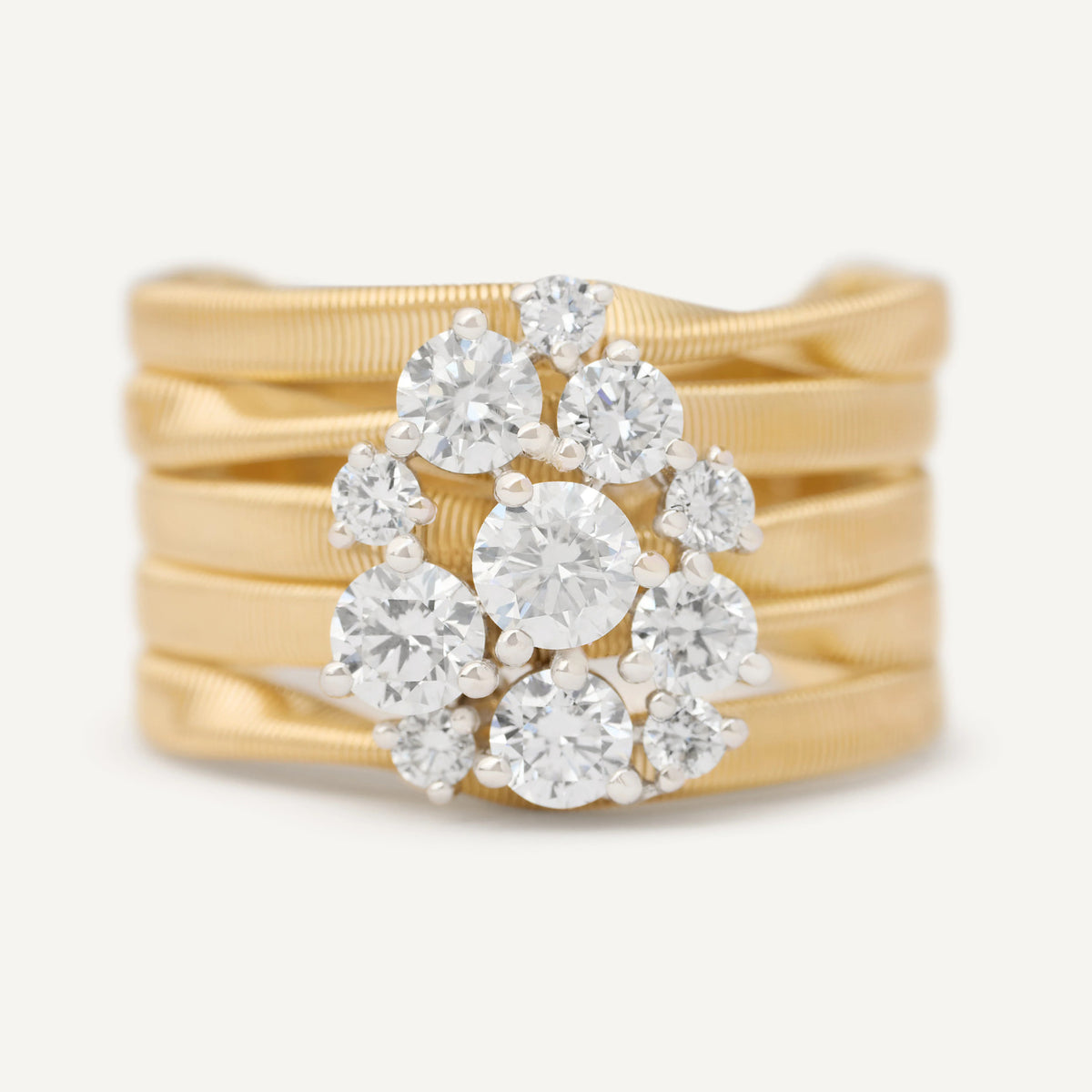 Marco Bicego Jewelry - Marrakech 18K Yellow Gold 5-Strand Ring With Diamond Cluster | Manfredi Jewels