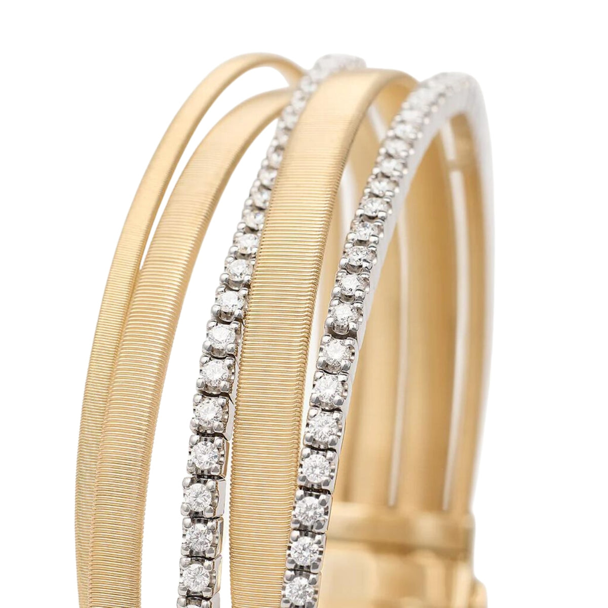 Marco Bicego Jewelry - Masai 18K Yellow Gold 5-Strand Coil Diamond Pavé Bands Bracelet | Manfredi Jewels