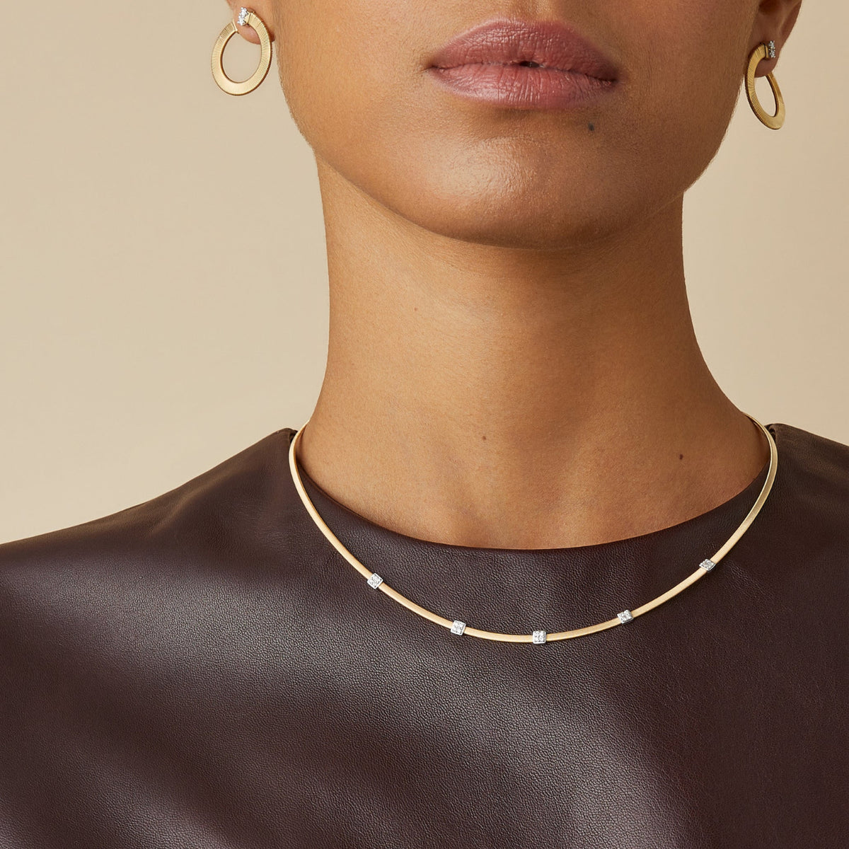 Marco Bicego Jewelry - Masai 18K Yellow Gold Coil 5 Station Diamond Collar Necklace | Manfredi Jewels