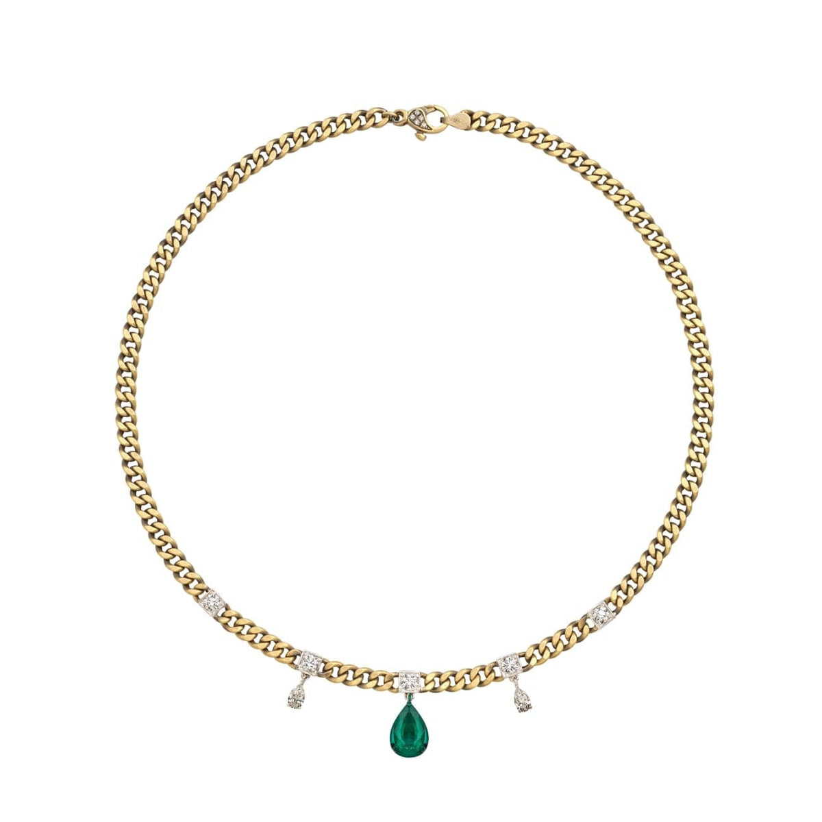 Mariani Jewelry - Curb Link 18K Yellow Gold Diamonds and Emerald Chain Necklace | Manfredi Jewels