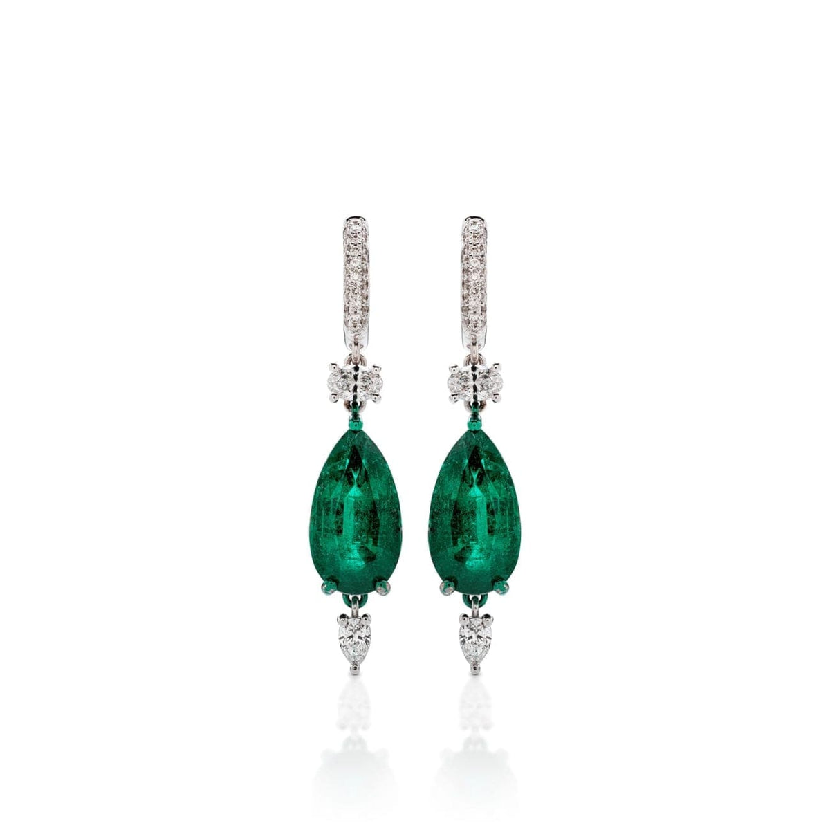 Mariani Jewelry - Diamond and Emerald 18K White Gold Earrings | Manfredi Jewels