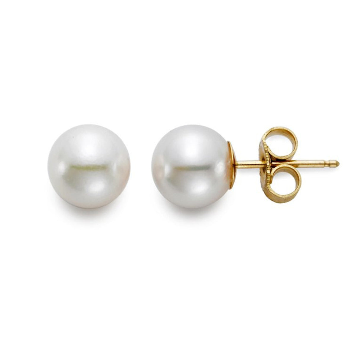 Mastoloni Jewelry - Akoya Pearl 14K Yellow Gold 7-7.5mm White A Stud Earrings | Manfredi Jewels