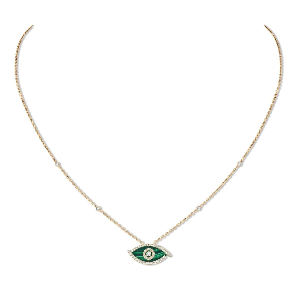 Messika Jewelry - Lucky Eye 18K Yellow Gold Malachite Diamond Pavé Necklace | Manfredi Jewels