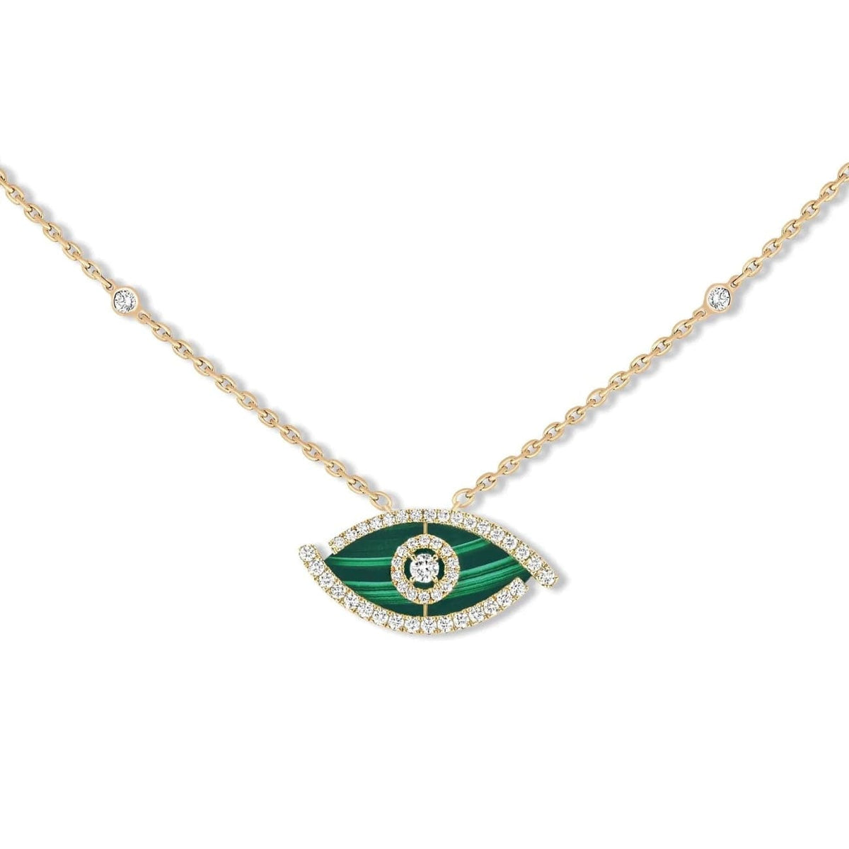 Messika Jewelry - Lucky Eye 18K Yellow Gold Malachite Diamond Pavé Necklace | Manfredi Jewels