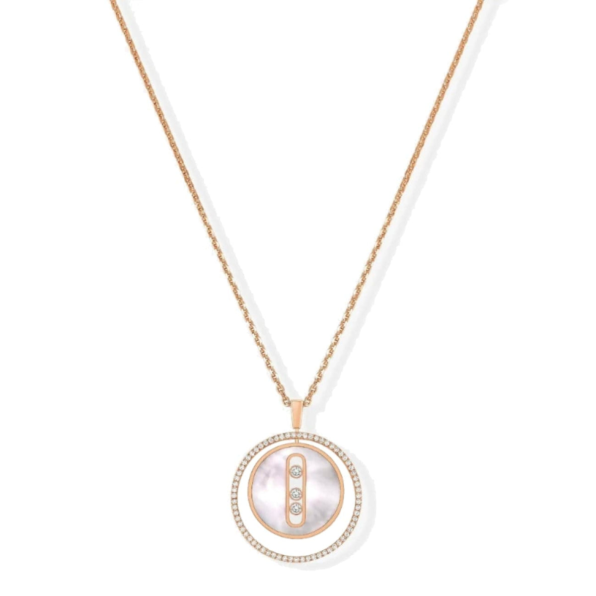 Messika Jewelry - Lucky Move 18K Rose Gold Mother-Of-Pearl Petite Model Diamond Necklace | Manfredi Jewels