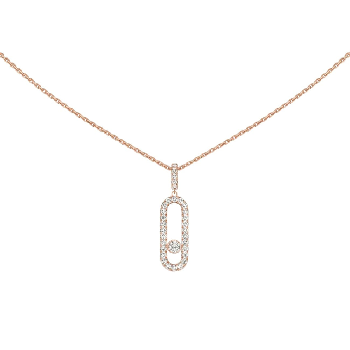 Messika Jewelry - Move Uno 18K Rose Gold Large Model Pavé Diamond Necklace | Manfredi Jewels