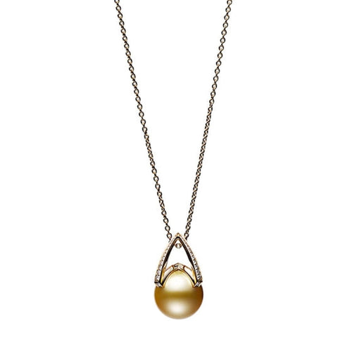Mikimoto Jewelry - 18K Yellow Gold M Collection Golden South Sea Cultured Pearl with Diamonds Pendant | Manfredi Jewels