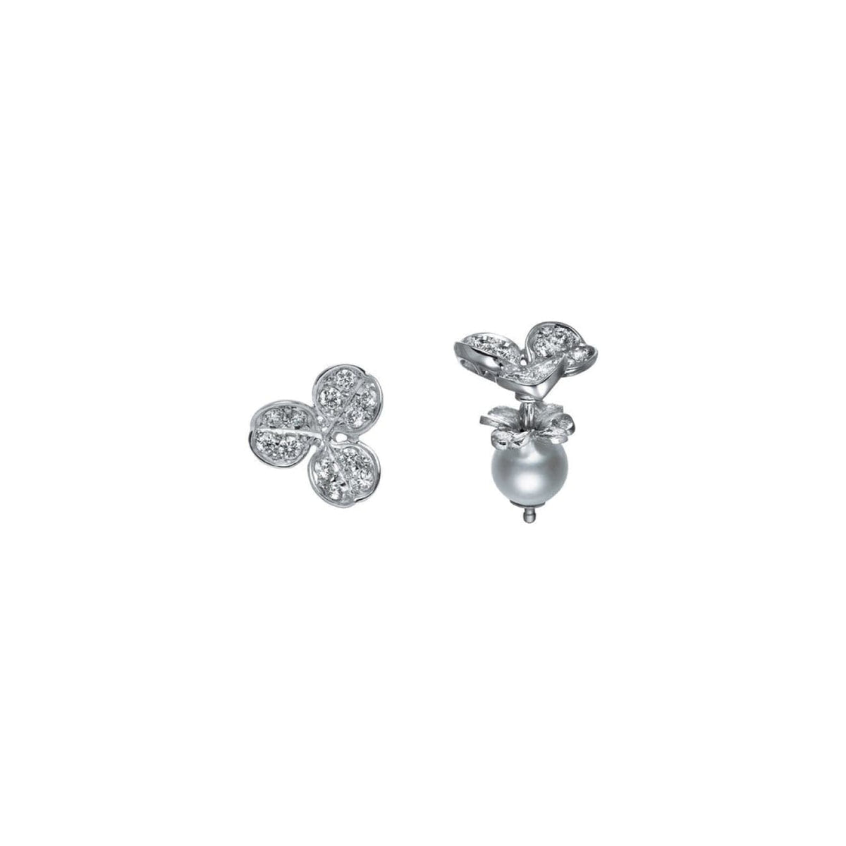 Mikimoto Jewelry - Fortune Leaves 18K White Gold Akoya Cultured Pearl & Diamond Stud Earrings | Manfredi Jewels