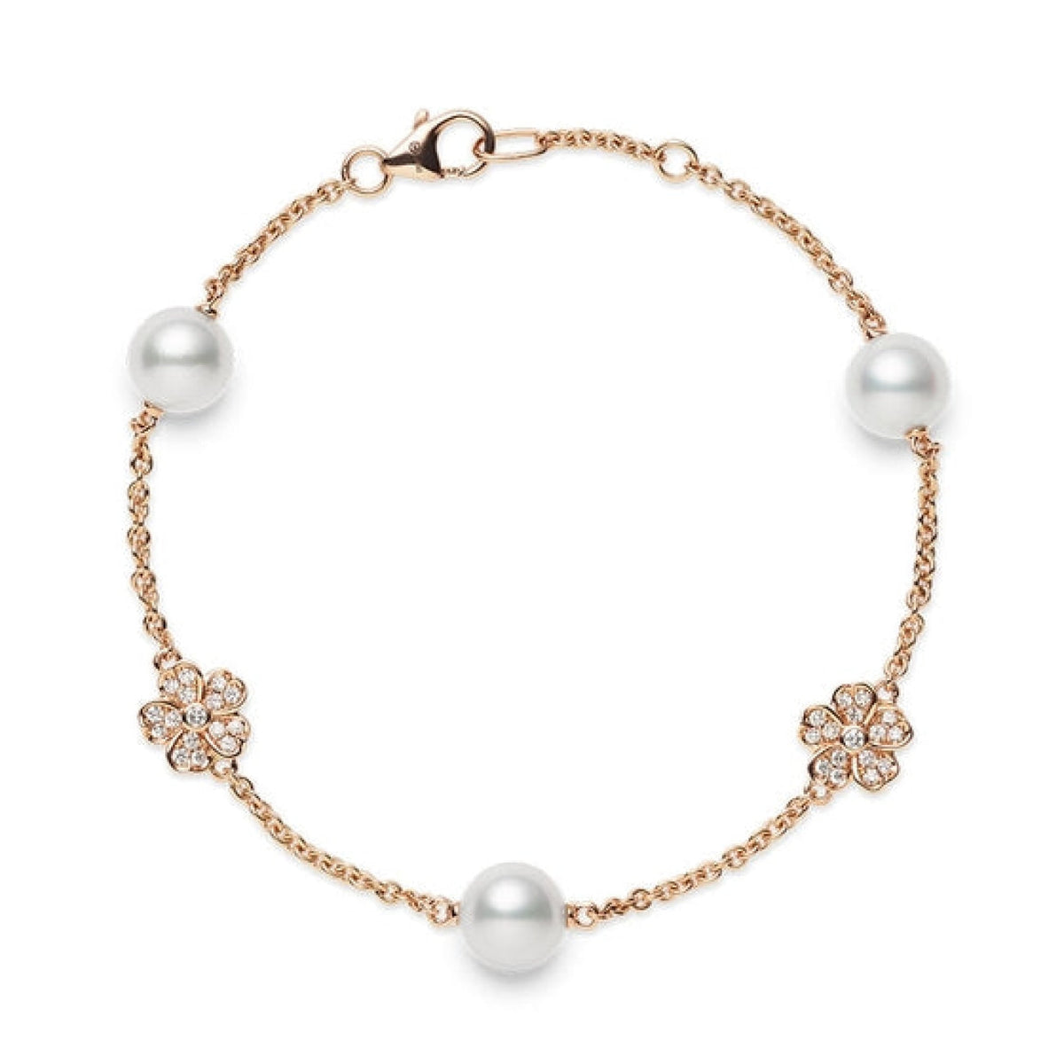 Mikimoto Jewelry - Cherry Blossom 18K Pink Gold Akoya Cultured Pearl & Diamond Bracelet | Manfredi Jewels
