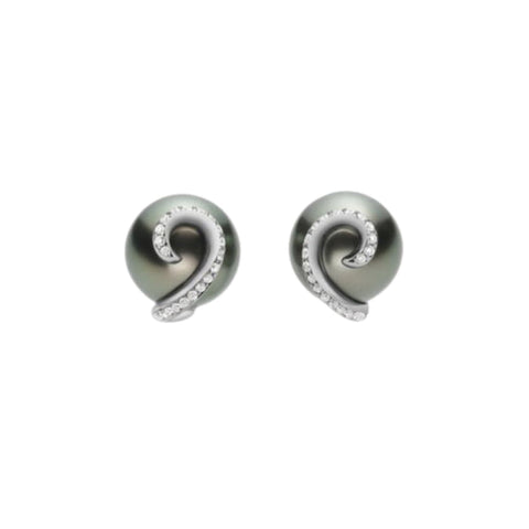 Embrace 18K White Gold Black South Sea Cultured Pearl & Diamond Earrings