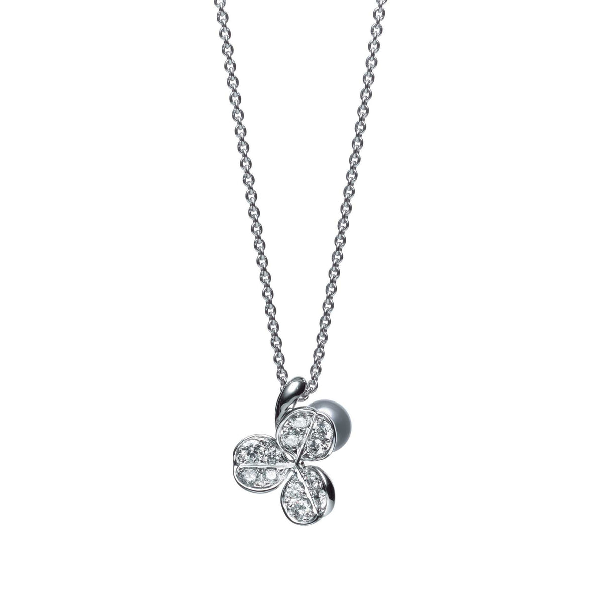 Mikimoto Jewelry - Fortune Leaves 18K White Gold Akoya Pearl & Diamond Pendant Necklace | Manfredi Jewels
