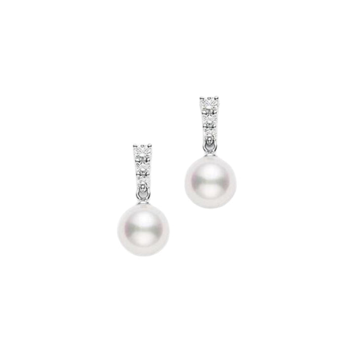 Mikimoto Jewelry - Morning Dew 18K White Gold White Akoya Cultured Pearl & Diamond Drop Earrings | Manfredi Jewels