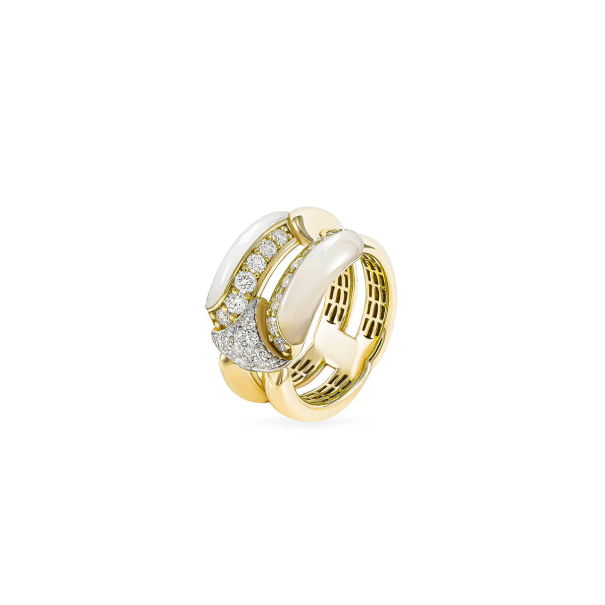 Miseno - Arco 18K Yellow Gold Diamond and Mother-of-Pearl Ring | Manfredi Jewels