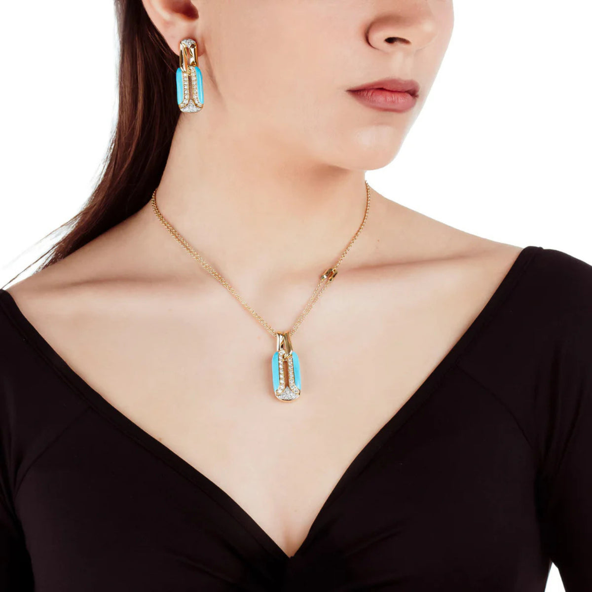 Miseno - Arco 18K Yellow Gold Turquoise and Diamond Pendant | Manfredi Jewels