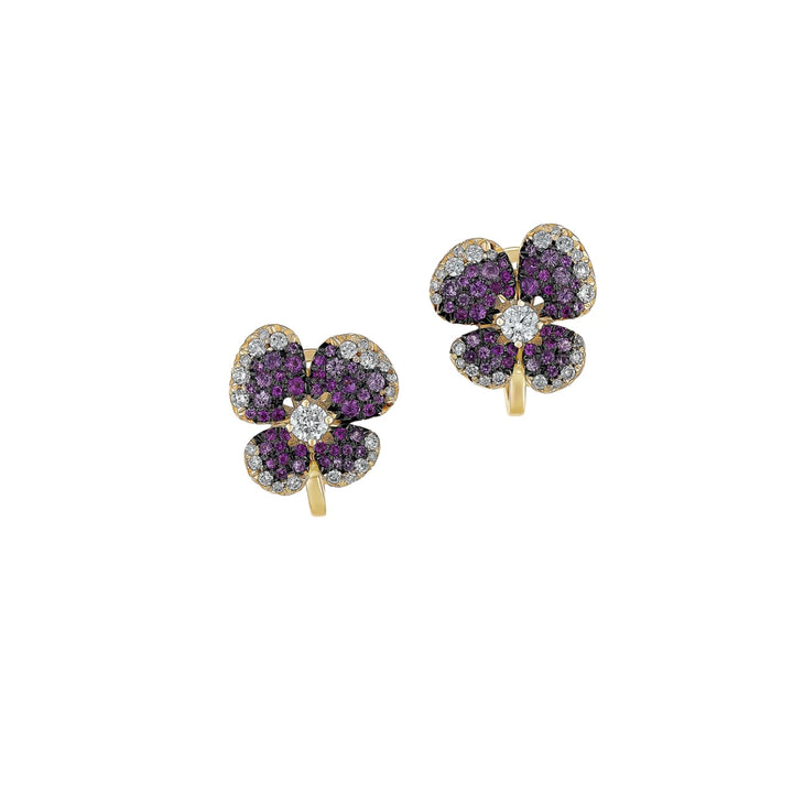 Miseno Jewelry - Ischia 18K Yellow Gold Diamond & Pink Sapphire Pavé Flower Stud Earrings | Manfredi Jewels