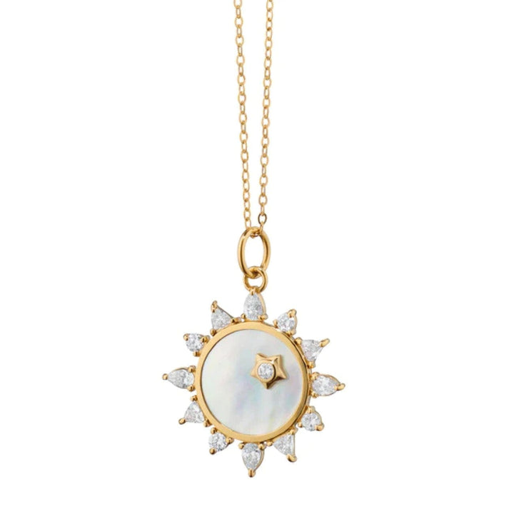Monica Rich Kosann Jewelry - Happiness 18K Yellow Gold Mother Of Pearl & Diamond Sun Charm Necklace | Manfredi Jewels