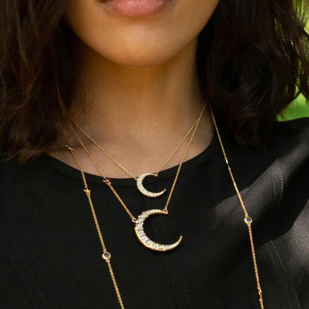 Monica Rich Kosann Jewelry - Midi 18K Yellow Gold Crescent Moon Water Opal & Diamond Necklace | Manfredi Jewels