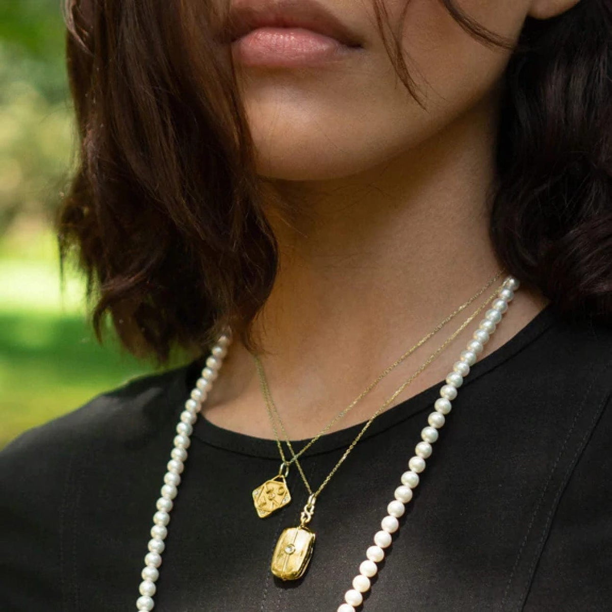 Monica Rich Kosann Jewelry - Skye 18K Yellow Gold Center Rose Cut Diamond Slim Locket Necklace | Manfredi Jewels