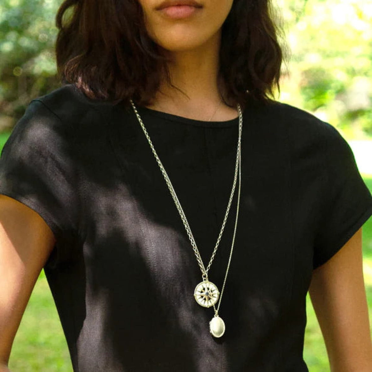 Monica Rich Kosann Jewelry - Mini Sterling Silver Four Image White Sapphire Border Locket Necklace | Manfredi Jewels