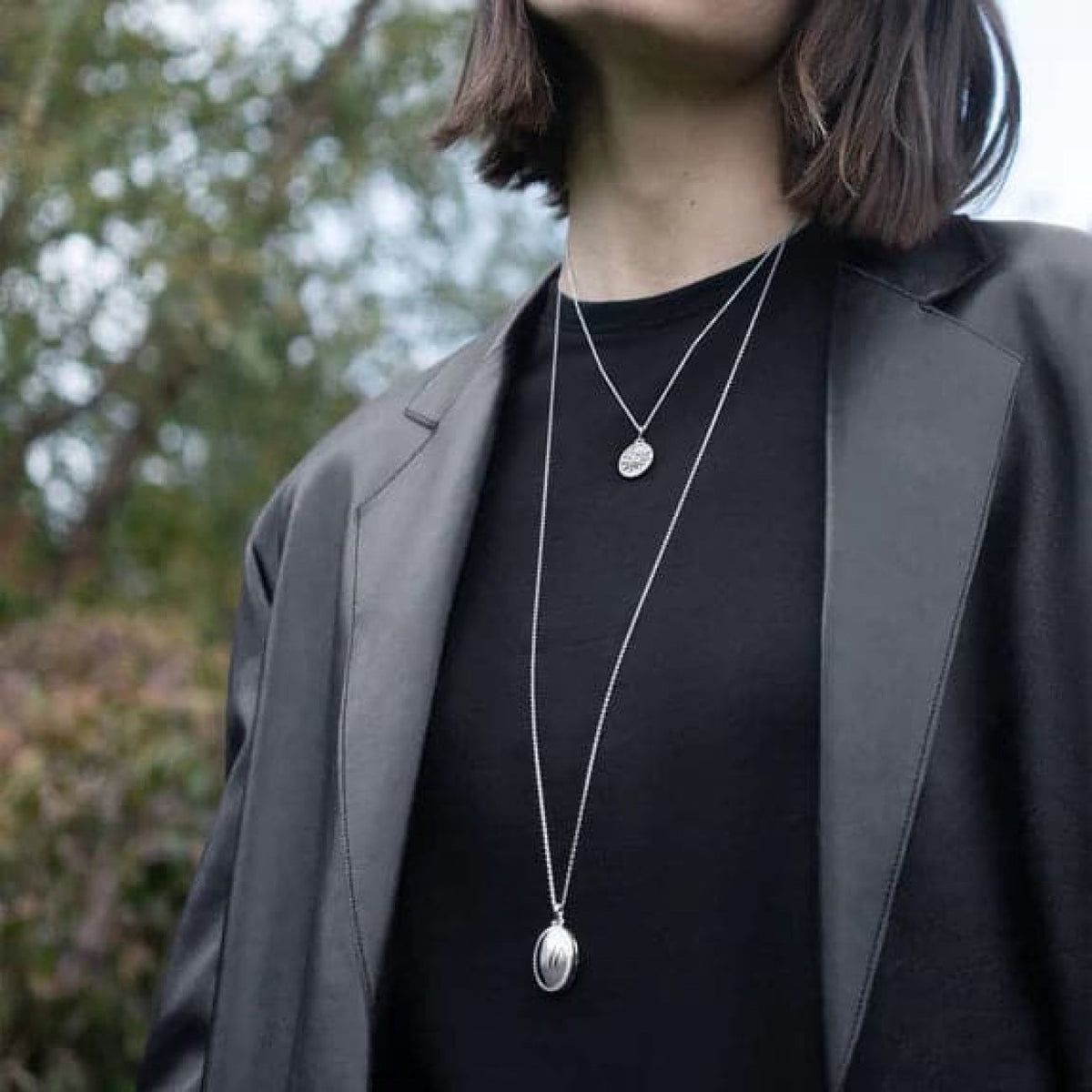 Monica Rich Kosann Jewelry - Mini Sterling Silver Four Image White Sapphire Border Locket Necklace | Manfredi Jewels