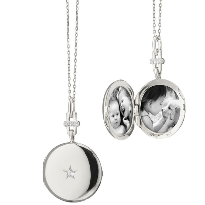 Monica Rich Kosann Jewelry - Twinkle Star Sterling Silver Center Sapphire Star Set Locket Necklace | Manfredi Jewels