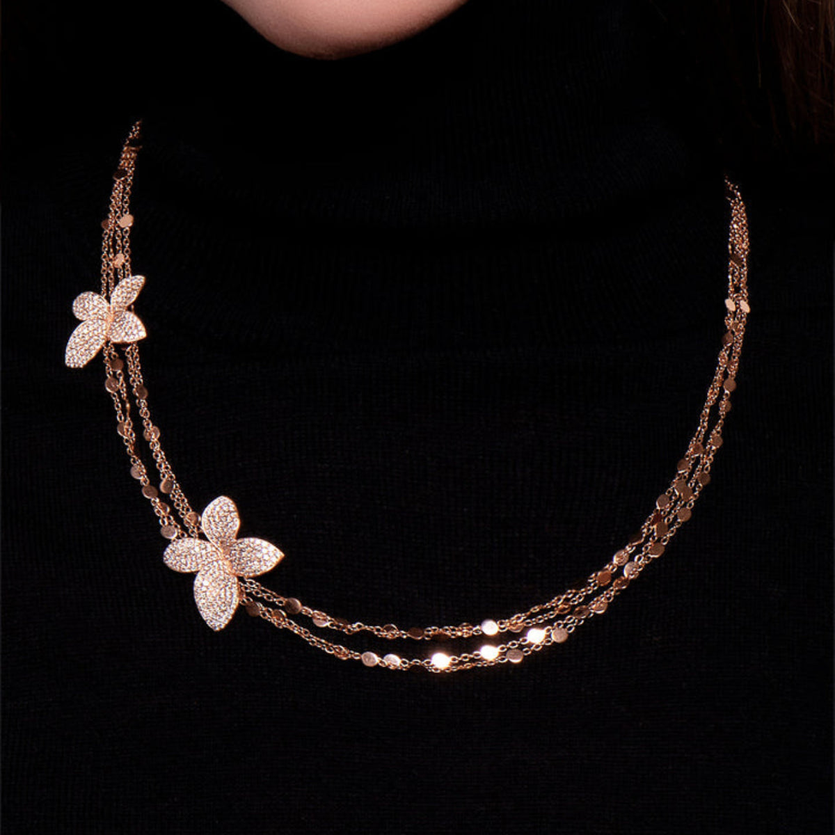 Pasquale Bruni Jewelry - Giardini Segreti 18K Rose Gold Sautoir Flower Diamond Pavé Station Necklace | Manfredi Jewels