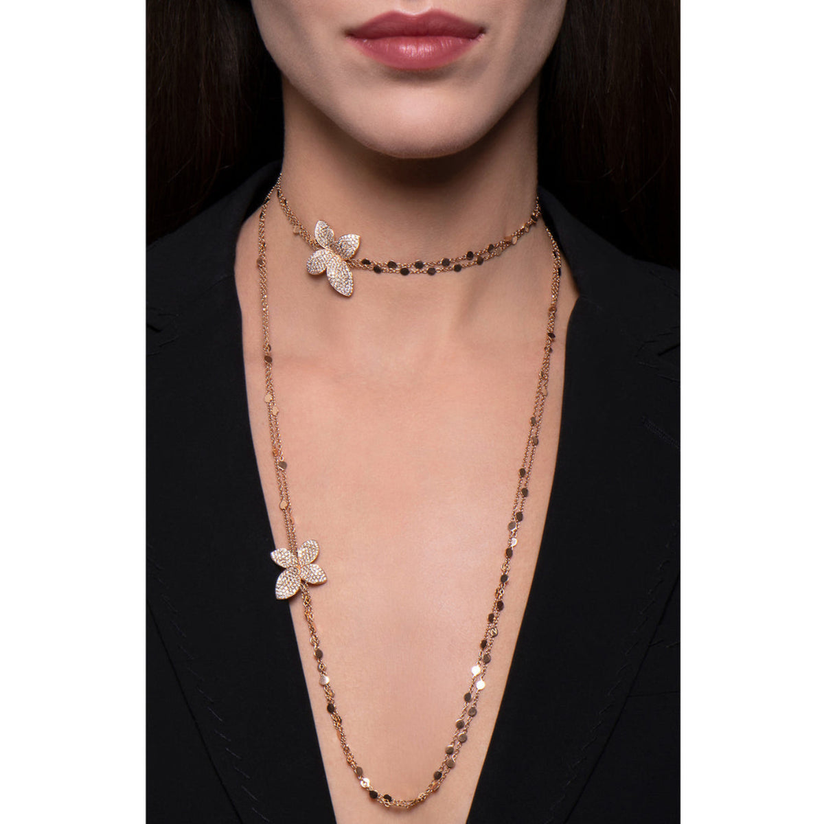 Pasquale Bruni Jewelry - Giardini Segreti 18K Rose Gold Sautoir Flower Diamond Pavé Station Necklace | Manfredi Jewels