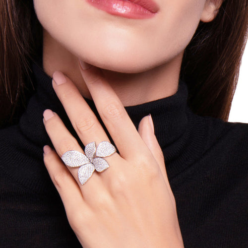 Pasquale Bruni Jewelry - Giardini Segreti 18K White Gold Five Leaves Pavè Diamond Ring | Manfredi Jewels