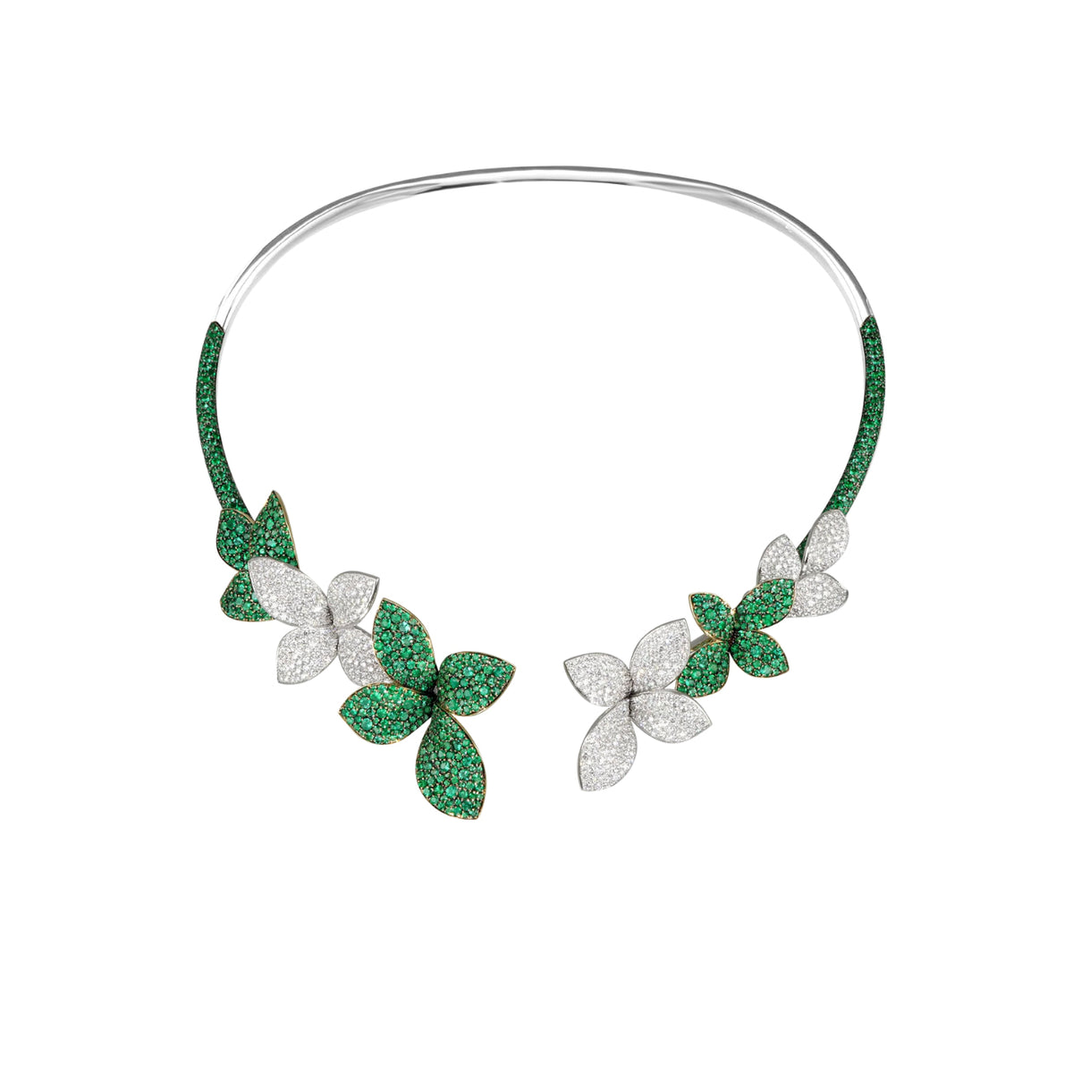 Pasquale Bruni Jewelry - Giardini Segreti 18k White Gold Pavé Emerald and Diamond Green Soul Collier | Manfredi Jewels